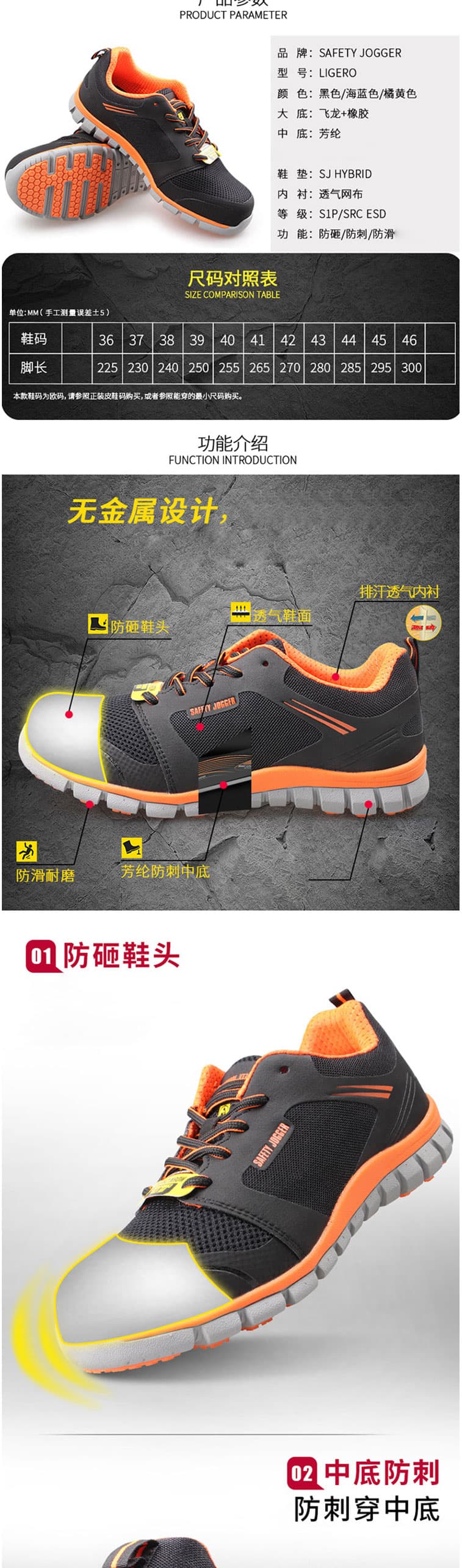 SAFETY JOGGERS LIGEROS1P 超轻盈低帮防静电安全鞋