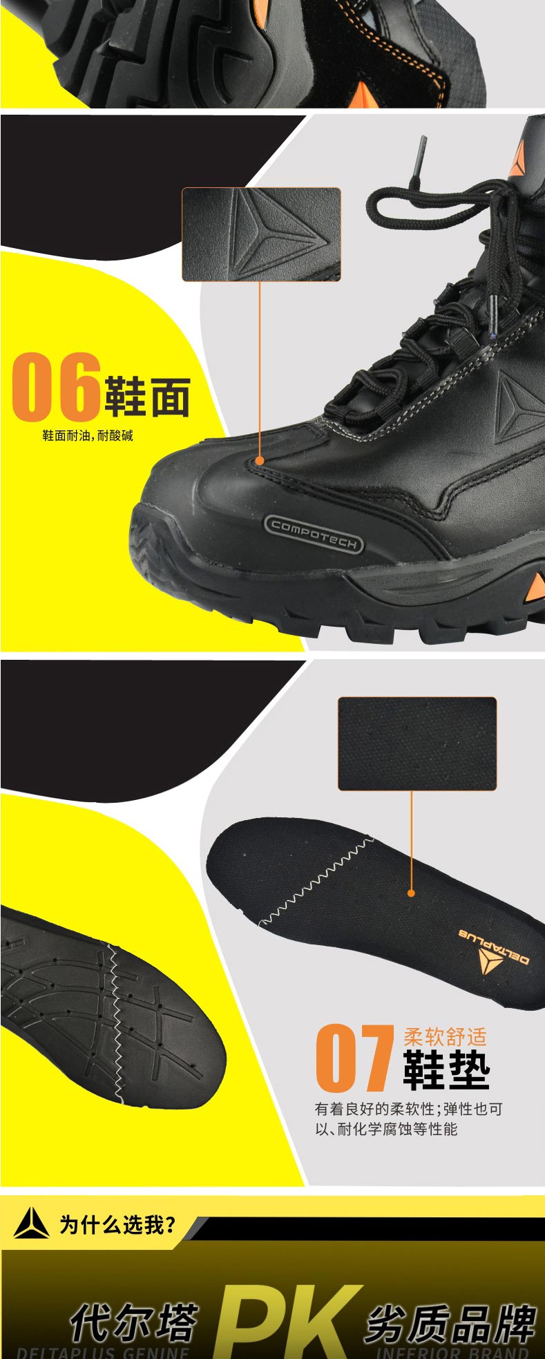 代尔塔 301336 TW系列耐酸碱高帮安全鞋