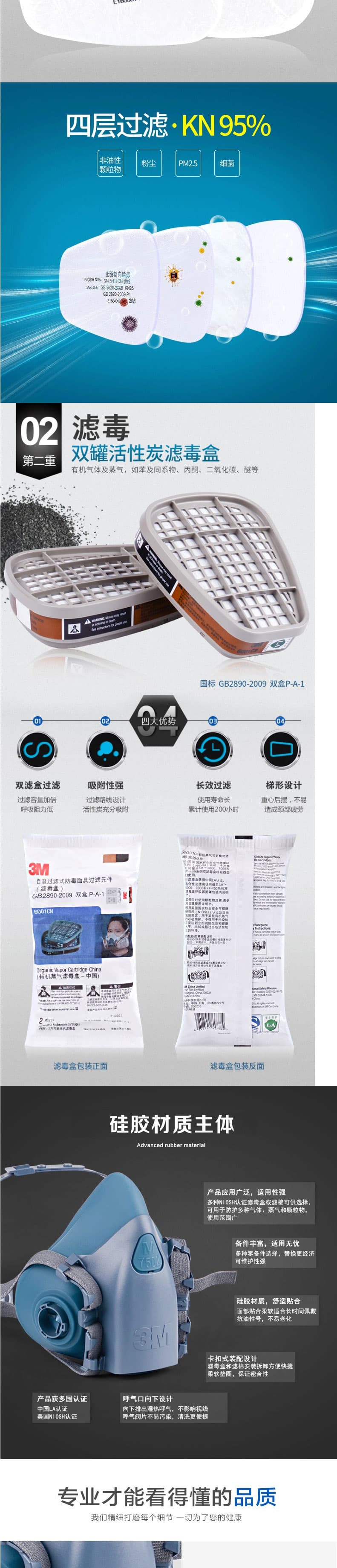3M 7502 硅胶半面型防护面罩--广州防毒面具供应商