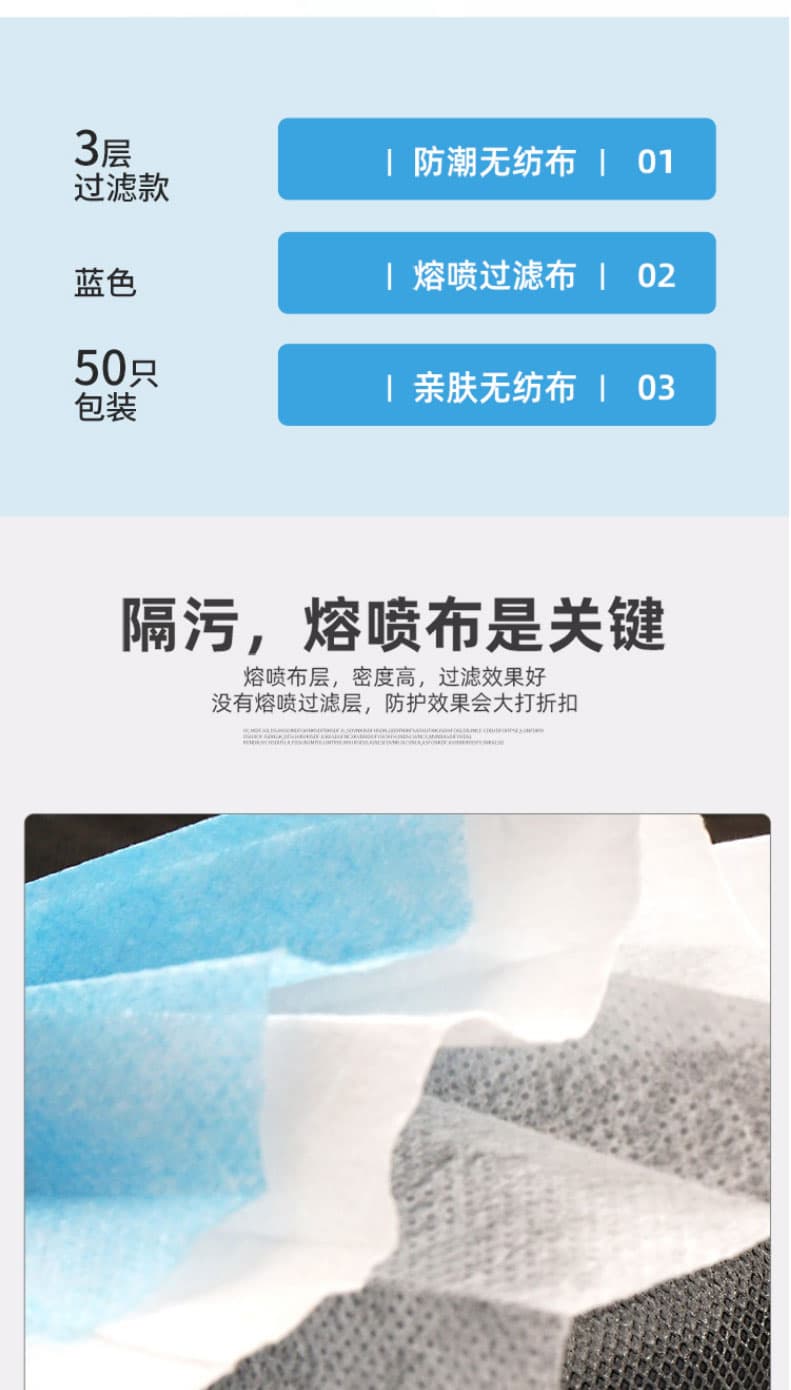 冠桦 E-1103 一次性防护口罩（蓝）--广州口罩供应商